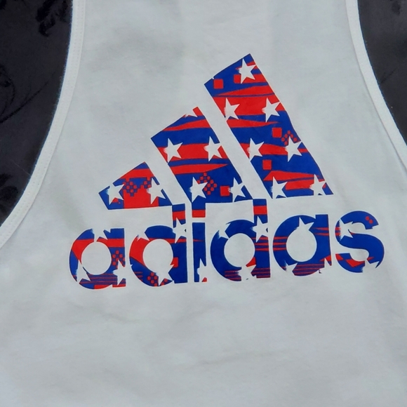 Adidas American Flag Tank Top Women's Small T Racer Back White Cotton Patriotic - Picture 2 of 6